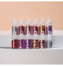 Блёстки для декора «Розовое настроение», набор 12 бутылочек, крупные/мелкие, разноцветные