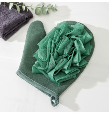 Мочалка - варежка для тела массажная со скрабером Доляна «Афродита», 19×21 см, цвет зелёный